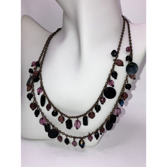 Lavender Crystal & Purple Glass Beaded 2 Layers Copper Chain 19.25" Necklace! - Picture 2 of 7